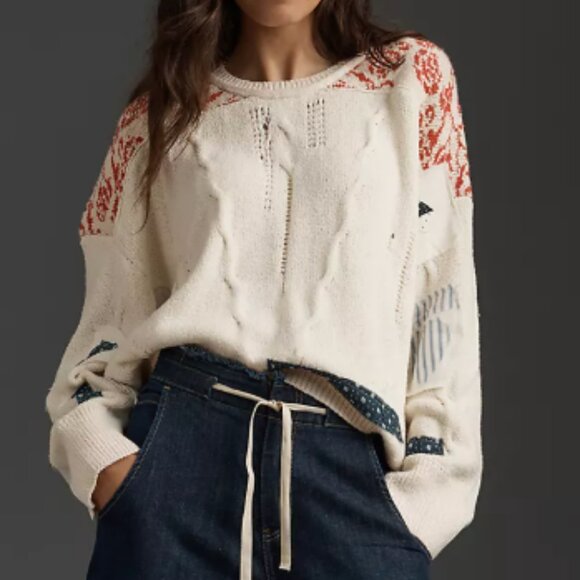 Pilcro Sweaters - Anthropologie Pilcro Crew-Neck Patchwork Sweater Size Medium Slouchy Oversized